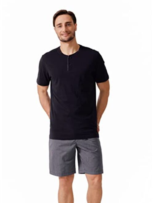 DAVID ARCHY Men's Cotton Short Henley Sleepwear Pajamas Soft Comfortable Classic Button-Down Woven Summer Set