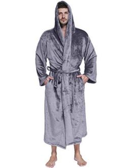 Whoyun Mens Robe Plush with Hood Bathrobe Big and Tall Hooded Lightweight Fleece Flannel