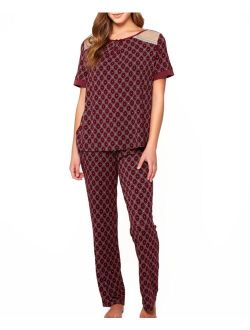 iCollection Women's Diamond Pattern Print Ultra Soft Knit Pajamas Set
