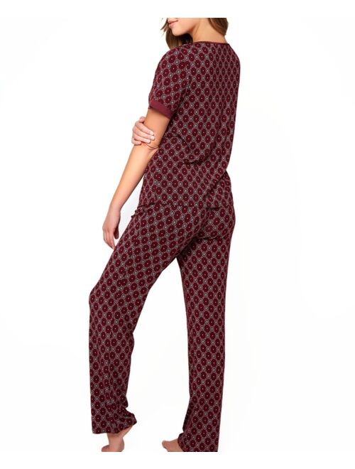 iCollection Women's Diamond Pattern Print Ultra Soft Knit Pajamas Set