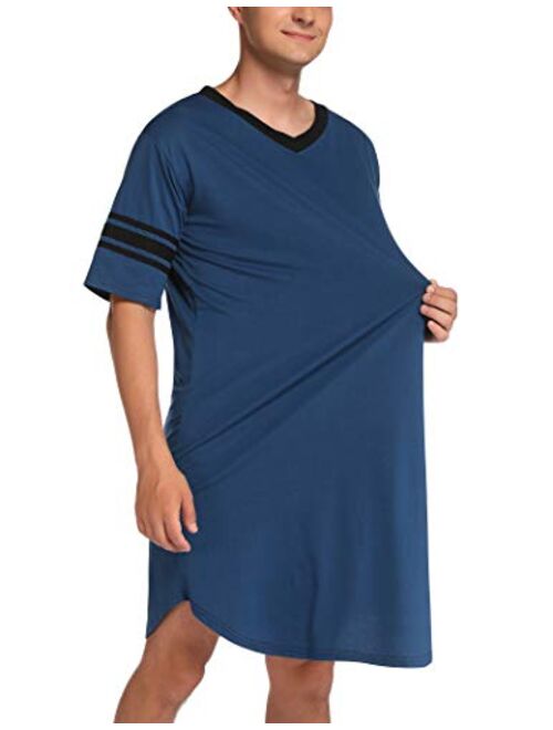 luxilooks Sleepwear Men Nightgown Casual Nightshirt Big & Tall Loose Pajama Sleeping Shirt Comfy V Neck Long Nightwear S-XXXL