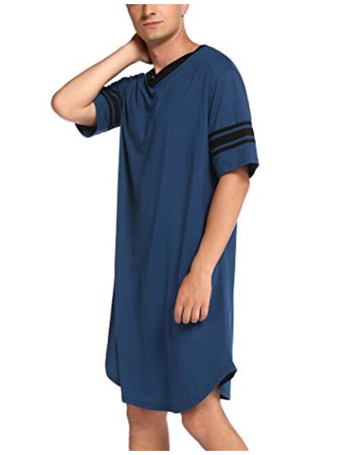luxilooks Sleepwear Men Nightgown Casual Nightshirt Big & Tall Loose Pajama Sleeping Shirt Comfy V Neck Long Nightwear S-XXXL