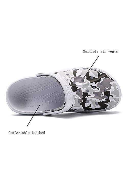 PHILDA Men's Camouflage Garden Clog Water Shoes Lightweight Slippers Anti-Slip Rubber Indoor Outdoor Mules Quick Drying Non Slip Sandals