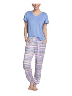 Flounce-Sleeve Top & Jogger Pants Pajama Set