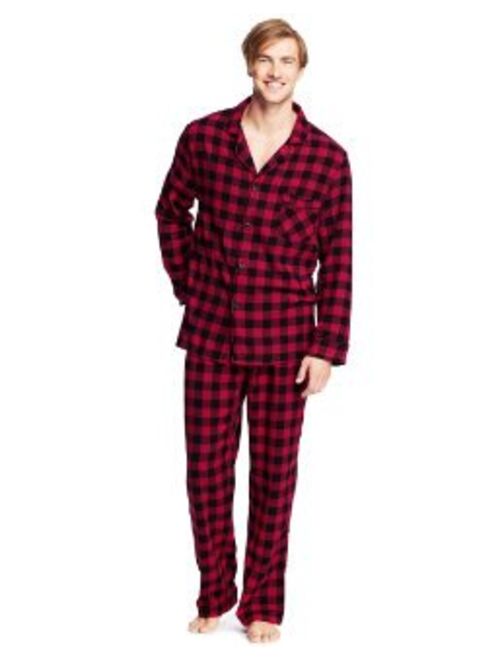 Hanes Mens Flannel Long Sleeve Checked Pajamas Set