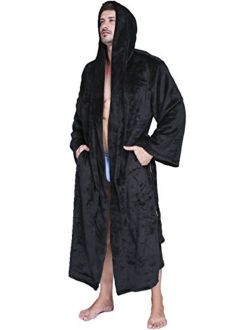 VERNASSA Mens Fleece Robe, Long Hooded Bathrobe Sleepwear