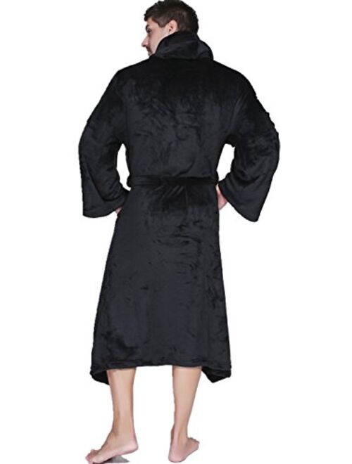 VERNASSA Mens Fleece Robe, Long Hooded Bathrobe Sleepwear