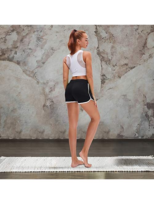 GEEK LIGHTING Women Running Yoga Shorts Elastic Waistband Athletic Gym Jogging Shorts