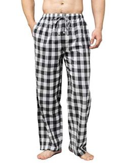 Bintangor Men's Pajama Pant 100% Woven Cotton Plaid Sleep Elastic Waistband Lounge Wear Long Pjs