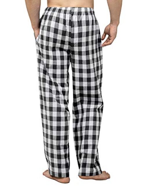 Bintangor Men's Pajama Pant 100% Woven Cotton Plaid Sleep Elastic Waistband Lounge Wear Long Pjs