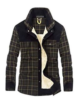 Haellun Men's Long Sleeve Sherpa Lined Shirt Jacket Flannel Plaid Fleece Coats
