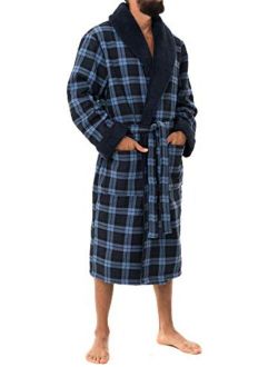 Men's Bonded Fleece Robe, Blue Check
