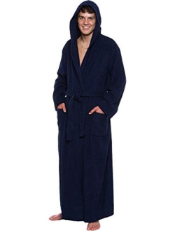 Mens Robe Big & Tall with Hood - Long Terry Cotton Bathrobe with Shawl Collar