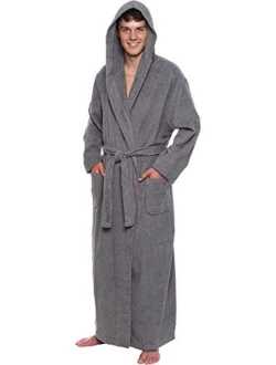 Mens Robe Big & Tall with Hood - Long Terry Cotton Bathrobe with Shawl Collar