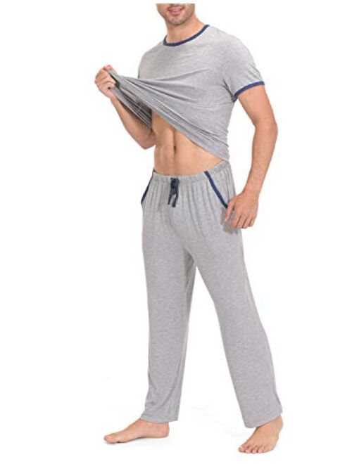 Indefini Men's Pajama Set Short Sleeve Sleepwear Pjs Top and Pant Soft Men Lounge Sets, Size S-2XL