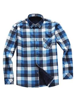 Aoliwen Men’s Long Sleeve Shirts- Thermal Work Padded Warm Shirts Quilted Lined Flannel Heavyweight Plaid Fleece Shirt