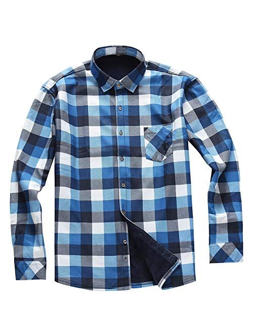 Aoliwen Men’s Long Sleeve Shirts- Thermal Work Padded Warm Shirts Quilted Lined Flannel Heavyweight Plaid Fleece Shirt
