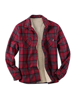 Mteng Men's Warm Sherpa Lined Plaid Flannel Shirt Fleece Jacket Windproof Thermal Long Sleeve Button down Checked Shirt