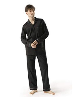 Men's Pajama Set Mercerized Cotton Sleepwear Long Sleeve Top & Bottom Loungewear PJs
