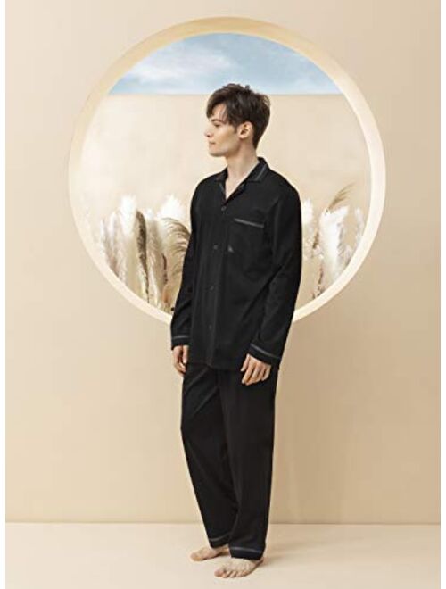 DAVID ARCHY Men's Pajama Set Mercerized Cotton Sleepwear Long Sleeve Top & Bottom Loungewear PJs