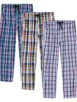 MoFiz Men's Pajama Bottom Pants Sleepwear Lounging Relaxed House PJS Pants with Drawstring Button Fly 3-Pack