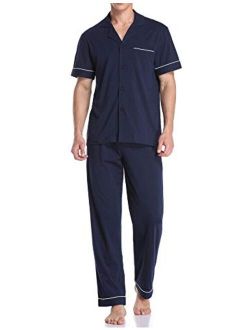 COLORFULLEAF Men's 100% Cotton Pajamas Set Button Down Sleepwear Short Sleeve and Long Pants Pjs