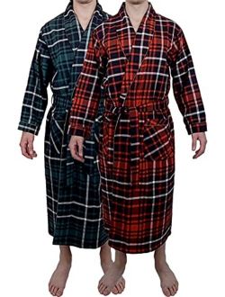 Mens 2 Pack Long Sleep -Sauna Robe / 100% Cotton Flannel Brush Warm Bathrobe