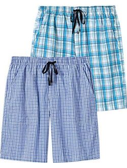 Airike Men’s Pajama Shorts Man Plaid Sleep Shorts Cotton Boxer Lounge Shorts with Pockets