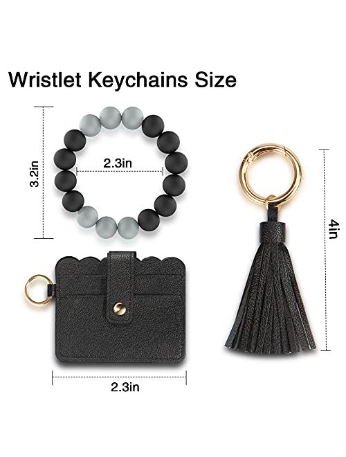 Wristlet Keychain Key Ring Bracelet: Silicone Chain Beaded Bangle Card Holder