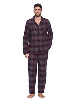Mens Flannel Long Sleeve Pajamas Set Plaid Sleepwear & Loungewear Button Down PJ Set