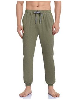 COLORFULLEAF Men's Comfy Cotton Lightweight Pajama Bottoms Knit Jogger Lounging Pants with Elastic Waistband & Pockets