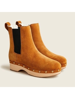 Faux-fur lined clog boots in suede