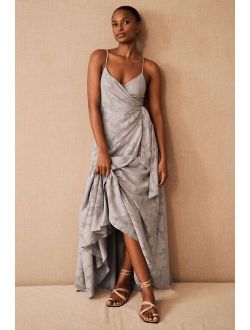 Reid Breezy Wrap Silhouette Maxi Dress With Abstract Pattern And Tie Closure