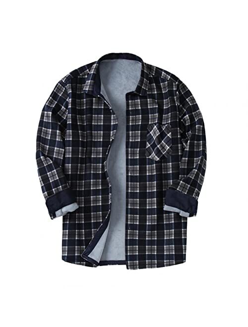 Mteng Men's Winter Warm Sherpa Shirt Fleece Lined Flannel Jacket Long Sleeve Western Button Down Plaid Shirts with Pocket