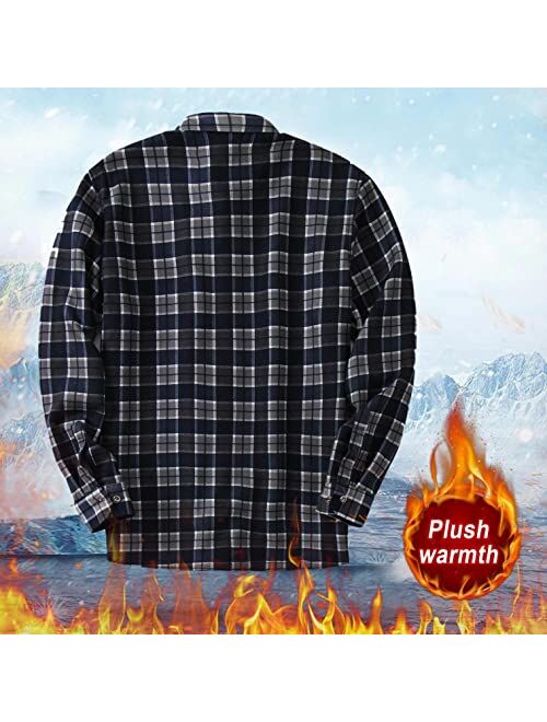 Mteng Men's Winter Warm Sherpa Shirt Fleece Lined Flannel Jacket Long Sleeve Western Button Down Plaid Shirts with Pocket