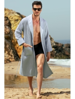 Seyante Men’s Waffle Robe with Piping – Lightweight Cotton, Full Length Robe, Ultra Soft Spa Sleepwear Bathrobe - Waffle Weave Robe