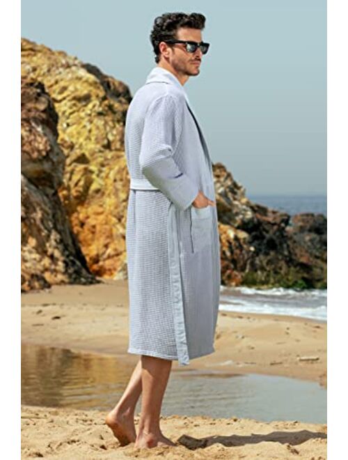 Seyante Men’s Waffle Robe with Piping – Lightweight Cotton, Full Length Robe, Ultra Soft Spa Sleepwear Bathrobe - Waffle Weave Robe