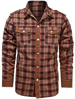 Men's Winter Thick Fuzzy Sherpa Lined Corduroy Plaid Button Up Flannel Shirt Jacket