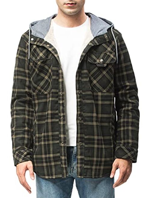 chouyatou Men's Winter Thick Fuzzy Sherpa Lined Corduroy Plaid Button Up Flannel Shirt Jacket