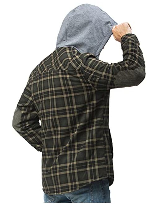 chouyatou Men's Winter Thick Fuzzy Sherpa Lined Corduroy Plaid Button Up Flannel Shirt Jacket