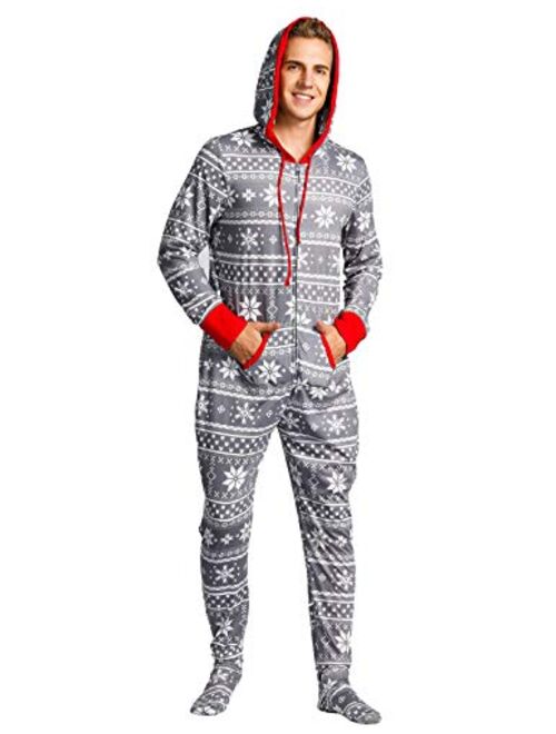 Women’s Christmas Onesie Pajamas Warm Hooded Footed Sleepwear Zip-Up Loungewear Jumpsuit S-XXL
