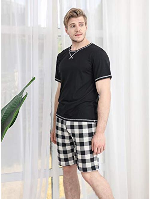 YIMANIE Mens Short Pajamas Cotton Set Two Piece Sets Loungewear Sleepwear