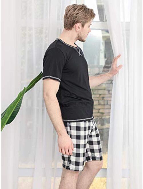 YIMANIE Mens Short Pajamas Cotton Set Two Piece Sets Loungewear Sleepwear