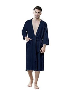 U/D Waffle Robes for Men Long, Mens Soft Lightweight Summer Robes/Bathrobes for Spa/Shower/Hot Tub