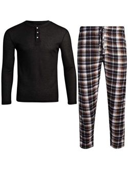Ten West Apparel Men's Pajama Set - Polar Fleece Flannel Plaid Pajama Pants with Thermal Henley Sleep Shirt