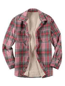 LifeHe Men's Sherpa Fleece Flannel Shirt Button Up Long Sleeve Plaid Shirts Jacket