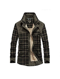 Towmus Jackets for Men,Men's Warm Sherpa Lined Fleece Plaid Flannel Shirt Button Down Zip Jacket Coat Sweatshirts Hoodies Tops