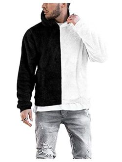 Renaowin Mens Fuzzy Sherpa Pullover Hoodies Sweatshirts Long Sleeve Color Block Hooded Sweater