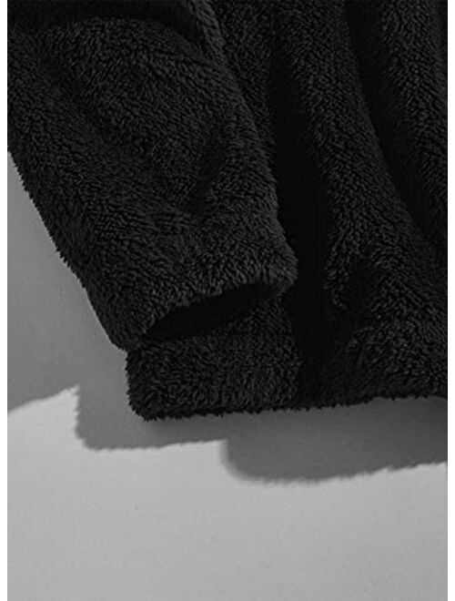 Renaowin Mens Fuzzy Sherpa Pullover Hoodies Sweatshirts Long Sleeve Color Block Hooded Sweater