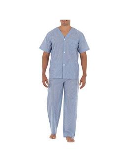 Men's Broadcloth Short Sleeve Top and Long Pants Pajama Set